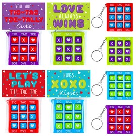 peony man peony man 24 Pack Valentine's Day Tic Tac Toe Valentines Cards with Tic Tac Toe Keychains for Kids Valentines Board Games Tic Tac Toe Keychains for Valentine Day Party School Classroom Gifts