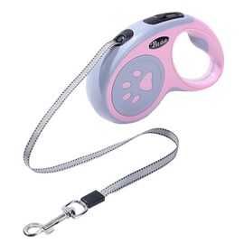 LUNAMO Telescopic Leash for Small Dogs, Medium Dogs, Length 9.8 ft (3 m), Lightweight, One-Handed Operation, One-Touch Lock, Tangle-Free (Pink)