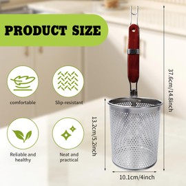 TANEMUDO 9 Pcs Stainless Steel Pasta Cooker Basket with Wood Handle 5.2 Inch Red Brown Pasta Blanching Basket Mesh Spider Skimmer Strainer for Kitchen Dumpling Noodle