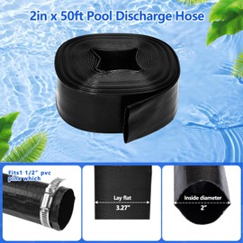 Gonioa 2 inches x 50 FT Heavy-Duty PVC Swimming Pool Backwash Hose, Reinforced Discharge Hose with Clamp for Swimming Pools, Black