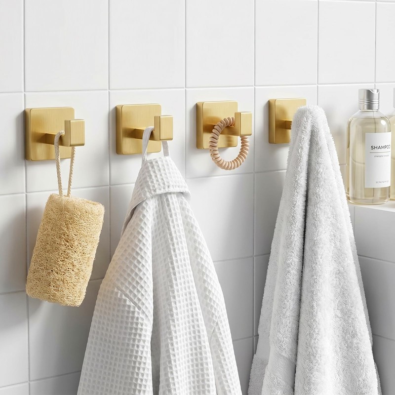 Yuanan 6 PCS Brushed Gold Towel Hook, 2 Inch Square