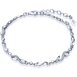 Infinity Symbol Women's Girls Bracelet, 925 Sterling Silver Inlaid zircon Bangle, Adjustable Elegant Bracelets, Silver, Christmas birthday Gifts