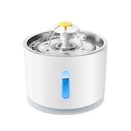 AIMALL LED Automatic Electric Pet Water Fountain Cat/Dog Drinking Bowl 2.4L - Stainless Steel & PP Plastic Waterfall with USB Power, Low Energy Consumption