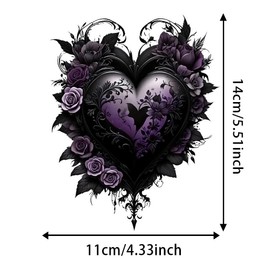 2pcs 4.33"x5.51" Black Heart with Purple Flowers Vinyl Decal Sticker - Self-Adhesive Matte Finish Cartoon Anime Design - Self-Adhesive & Waterproof Decal for Cars, Motorcycles, Laptops, Walls |#CZ285