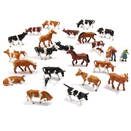 Evemodel 36PCS Model Railway 1:87 Well Painted Farm Animals HO Scale Cows Horses Figures Mini Garden Decoration