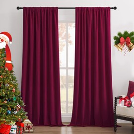 Joydeco Christmas 100% Blackout Red Velvet Curtains 84 Inch Length 2 Panels Set, Black Out Curtain for Bedroom Living Room, Heavy Luxury Thermal Insulated Curtains Rod Pocket Back Tab, 52W x 84L