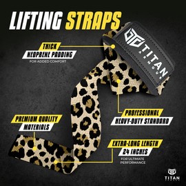 Titan Armour® Weight Lifting Straps | Extra-Long Neoprene Padded Heavy-Duty Weightlifting Straps | Deadlifts | Anti-Slip Gel Option | Gym Accessories Men & Women (Leopard (No Gel))