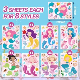 24 Sheets Mermaid Stickers Make Your Own Mermaid Stickers Party Favors Make A Face Stickers for Kids Party Favors,Classroom Rewards,Mermaid Themed Art Craft Supplies