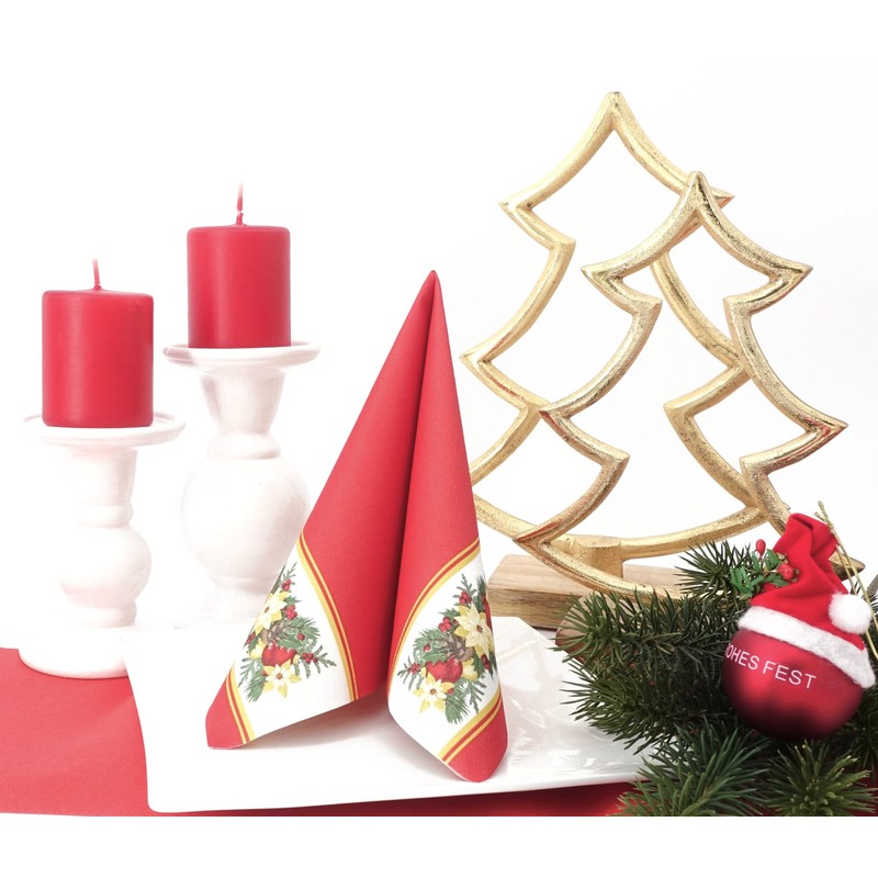 50 Christmas Napkins 40 x 40 Fabric-Like Garland, Colour: Red