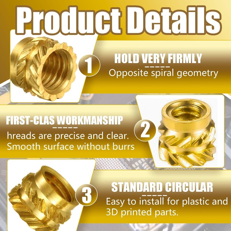 Threaded Inserts, 100 Pcs Knurled Brass Nuts, 3D Printing Brass