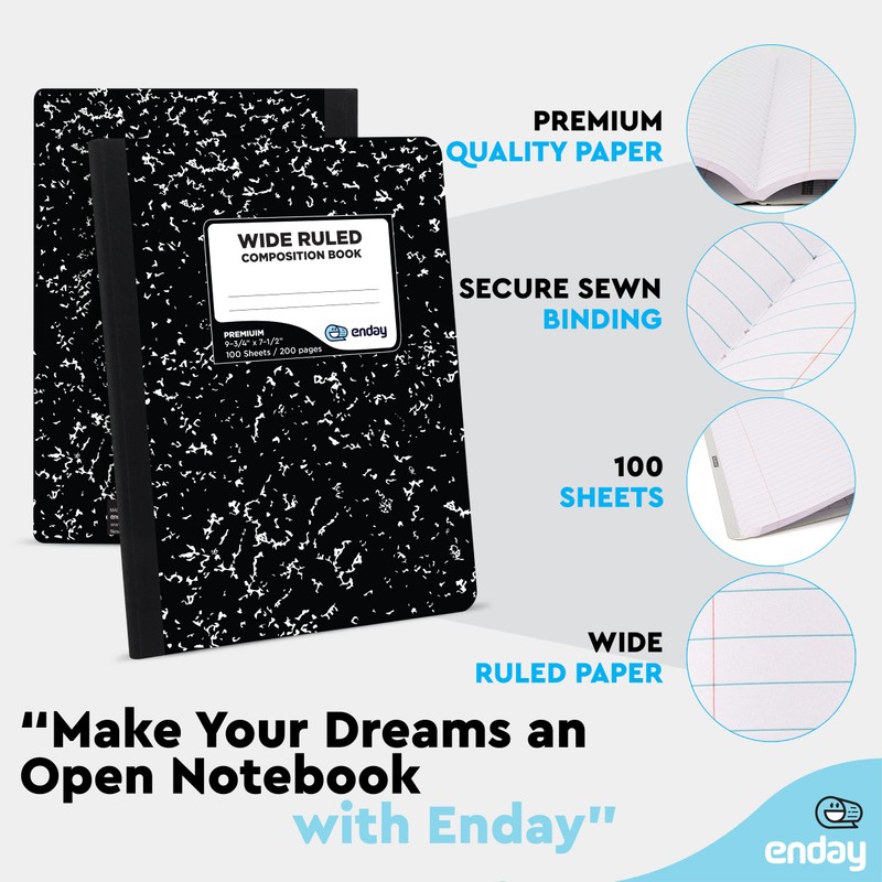 Enday Composition Notebook Wide Ruled (5 Pack) Hard Cover Marble