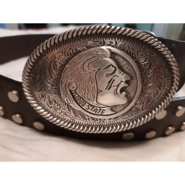 Studded Brown Leather Belt with Florida State University Seminoles Buckle 40