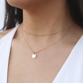 Aisansty Dainty Layered Gold Coin Choker Necklace Handmade Disc Pendant Chic Layering Necklace for Women