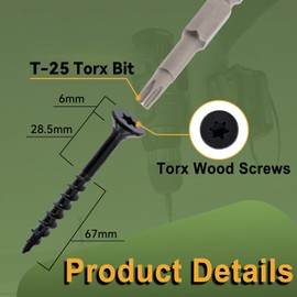 Wavanta 50Pcs Decking Screws, 4.8 x 100mm Black Wood Screws, Torx Drive Flat Head Screw, Rust Resistant Epoxy Coated, with T25 Torx Bit