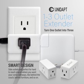 Unidapt Multi Plug Outlet Extender 2 Pack - 3 Way Wall Outlet Splitter, Cruise Ship Essentials Power Plug Adapter, Compact Travel Wall Tap Expander, Flat Angled Design, Home, Office, Dorm - White