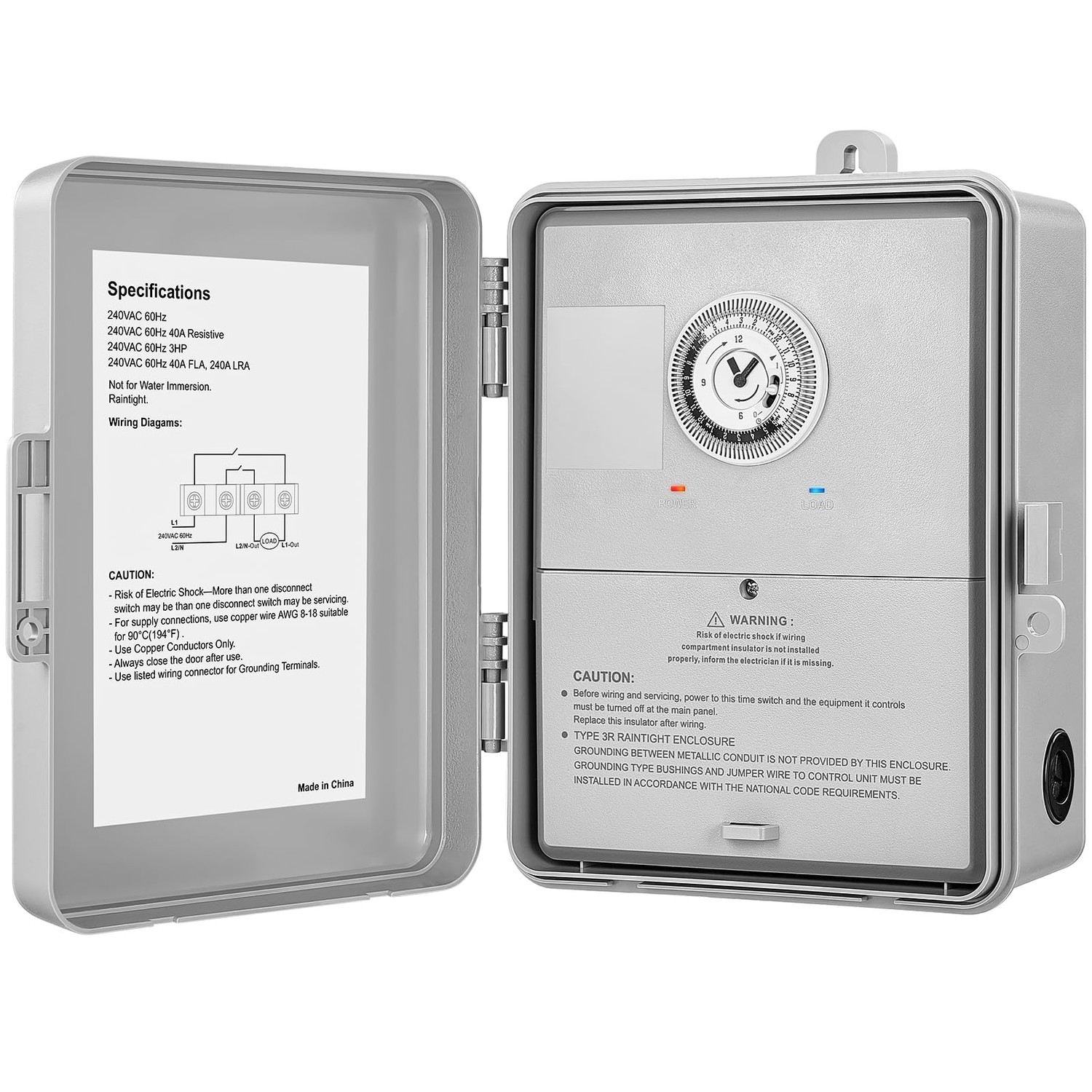 SURAIELEC Mechanical Pool Timer, 40 AMP 240V 3HP, 24 Hour Heavy Duty ...