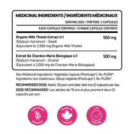 Certified Organic Milk Thistle 4:1 Extract = 4000mg, Liver Support and Health, Liver Protectant, Relieve Digestive Disturbances | Non-GMO, Vegan All-Natural (120 capsules) | Made in Canada