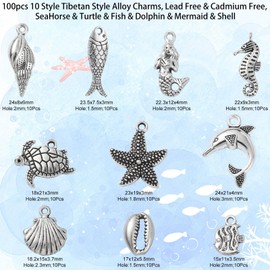Ipotkitt 100pcs Antique Sea Animals Charms Summer Beach Marine Life Charms for Jewellery Making