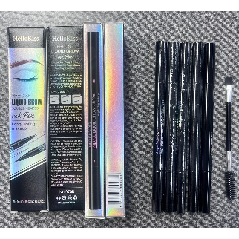 9708 2-Tip Double-Ended Eyebrow Pen, 2-in-1, with Eyebrow Brush. Waterproof