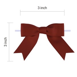 Meseey 50 Pcs 3 Inches Premade Rust Red Grosgrain Ribbon Twist Tie Bow Pretied Craft Bows for Treat Bags Gift Wrapping Basket Wedding Baby Shower Brithday Christmas Party (Rust Red)