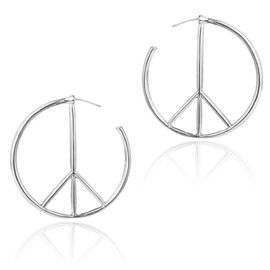 JinYu Peace Sign Symbol Geometric Stud Earrings Jewelry Minimalist Big Round Hoop Statement Earrings for Women (Silver)