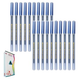 TripLine Ballpoint Pens, BLUE, Pack of 20, Fine Point (0.7mm), Fine Writing Ball Pens, Triangular Grip, School Office Home Use, iZOFAX Black Ball Pen