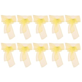 10Pcs Organza Banquet Chair Sash Exquisite Chair Bows Sashes for Wedding Party DecorationBright Yellow
