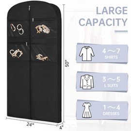 50" Garment Bag for Travel for Hanging Clothes Storage Hanging Suit Cover with Zipper and Accessory Storage for Coats, Dresses, Suits