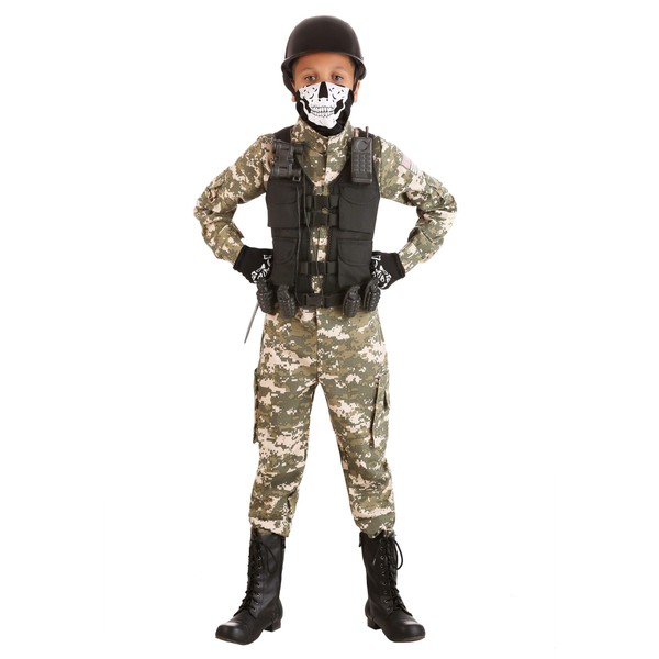 Kids Battle Soldier Costume Tactical Vest Jumpsuit Army Costume for Kids X-Small