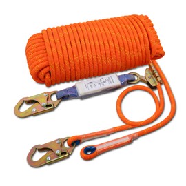 Fall Protection Safety Rope 150ft Heavy Duty Vertical Roofing Grab Snap Hook Shock Absorber Fall Protection Line Kit Restraint System Roofing Safety Equipment（150ft）