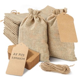 25PCS Bolsas de Arpillera con Cordón,15 X 20 CM Bolsas de Lino para Bodas, Bolsas de Arpillera para Joyería, Bolsas de Yute para Regalos, Cumpleaños, Fiestas, Regalos de Boda
