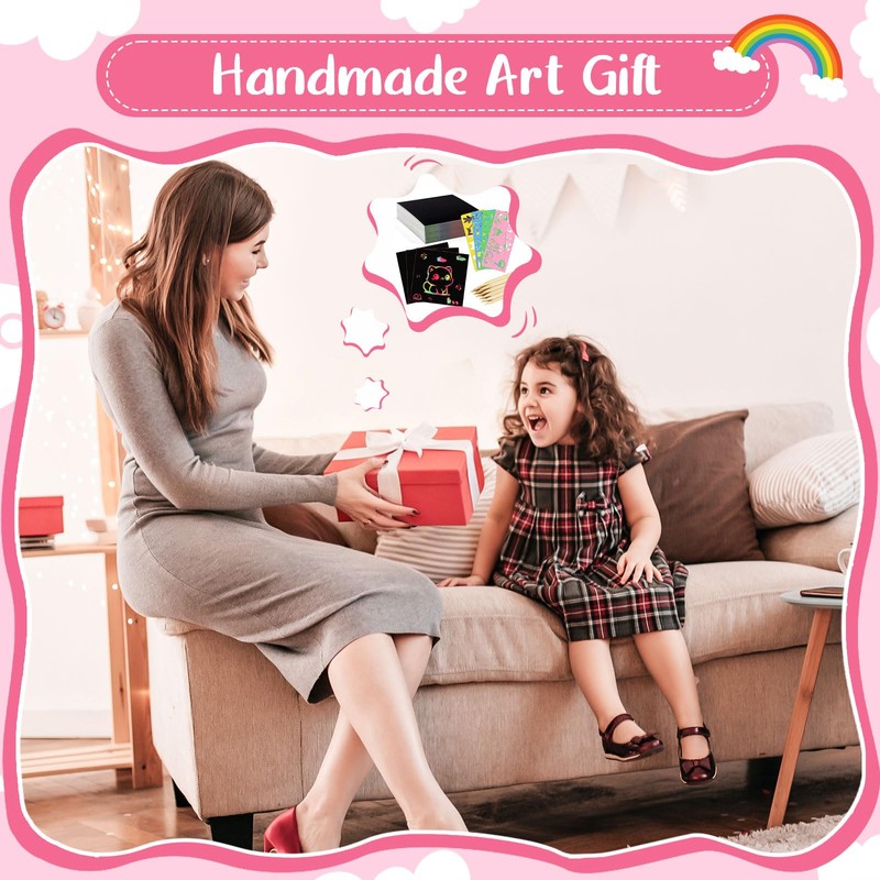 90-Piece Rainbow Scratch Art Paper Set for Kids, 3.35 x