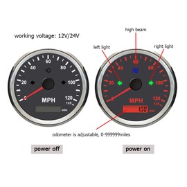 Waterproof 85mm Speedometer Gauge 0-125MPH Marine MPH GPS Speedometer Adjustable Odometer LCD Indicator with Backlight Overspeed Alarm for Boat Car Truck Replacement 9-32VDC (Black&Silver)