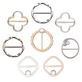 YAPKOLV Pack of 8 Women's Metal T Shirt Clip Buckle Scarf Ring Buckle Clothing Corner Button Metal Round Circle Clip Buckle Clothing Ring Wrap Holder
