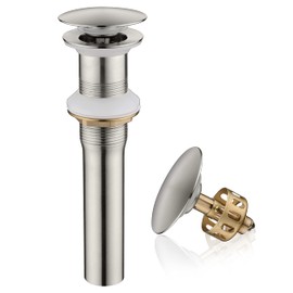 Pop up Sink Drain Stopper Without Overflow Brushed Nickel for Bathroom Vessel Vanity Sink Art Basin, Big Cap Sink Drain Without Overflow, Metal Pop-up Drain Strainer with Detachable Basket Stopper