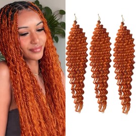 Sarannala Deep Wave Crochet Braids Hair Extensions 28 Inch Orange Ocean Wave Crochet Hair 3 Packs Synthetic Deep Wave Braiding Hair for Black Women(28 Inch,Orange)