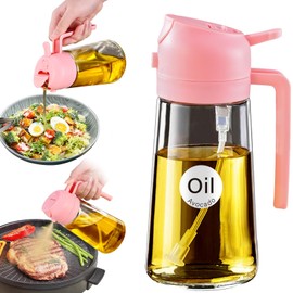 YARRAMATE 16oz/470ml Oil Sprayer for Cooking with Stickers, Food-grade Premium 2 in 1 Olive Oil Dispenser Bottle for Kitchen Gadgets, Air Fryer, Salad, Frying, BBQ (Pink)