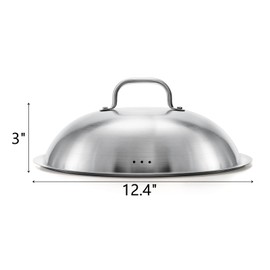 Peohud 2 Pack Cheese Melting Dome, 12 Inch Round Basting Cover, Stainless Steel Steam Wok Cover, Heavy Duty Griddle Accessories for Flat Top Grill Cooking Indoor Outdoor