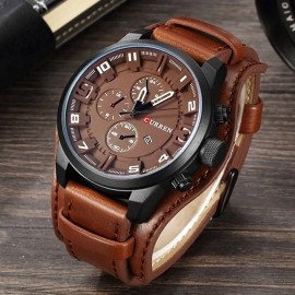 Reloj Cronometro Cuero Original Mov Japones Contra Agua Cu Color de la correa Caqui