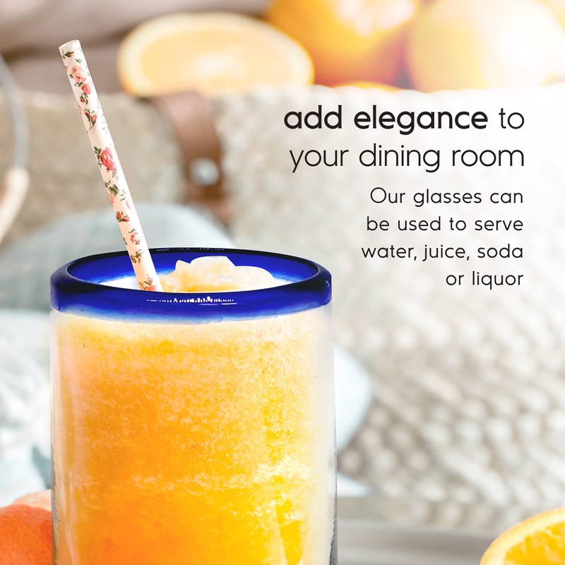 MexHandcraft Cobalt Blue Rim 10 oz Tumblers (set of 6),