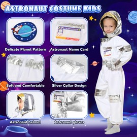 TOLOYE Astronaut Costume for Kids, Space Costume with Astronaut Helmet Bag and Gloves, Spaceman Costume Fancy Dress for Kids Gift, Space Adventure Costume for Carnival Cosplay Party Role Play (L)