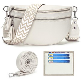 LANXINGLUO Stylish Bum Bag Women's Large Shoulder Bag Women's Wide Strap 5 cm with Credit Card Compartment and 2 Shoulder Straps Black, C-beige, Hip pockets