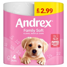 Andrex Gentle Clean Toilet Rolls - 4 Tissue Rolls- Gentle and Soft on Your Family's Skin