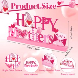 Metal Happy Mother's Day Sign Mothers Day Table Decorations Happy Mother's day Table Topper Signs with Wooden Base Freestanding Word Sign for Home Tabletop Centerpiece Shelf Mantel Fireplace