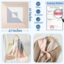 WUZININGLE 100% Mulberry Silk Scarf 27''x27'' Medium Square Silk Head Scarf for Women Silk Hair Scarf Silk Neck Scarf Fashion Pattern (Geometric- Pink)