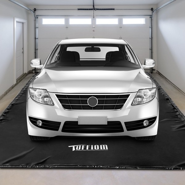 TUFFIOM Containment Mat w/Squeegee, 9'x 20' Garage Floor Mats for Under Car SUV, Heavy Duty Waterproof Car Parking Mats for Snow Ice Rain Mud Oil
