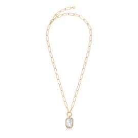 Ettika Long Necklaces for Women. Single Crystal Necklace, 18k Gold Plated Paperclip Chain. Deco Pendant Necklace, Gifts For Women