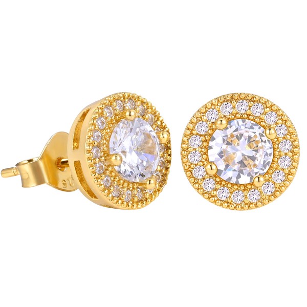 VEXXS S925 Diamond Stud Earrings for Men, 14K Real Gold