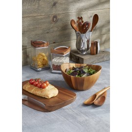 Nambé Tulip Tool Jug w/ Tools – Sculptural Alloy & Acacia Wood Kitchen Utensil Set, 6.75” x 8”, 5-Piece Modern Cooking Utensils for Countertop Storage & Display, Durable & Functional Style