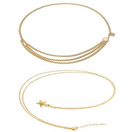 Pack of 2 Body Belly Waist Chain, Women's Trendy Multi Layer Metal Link Waist Chain Belt, Multilayer Alloy Waist Chain Body Chain, Women Waist Belt Pendant, Fashionable Accessories, Metal